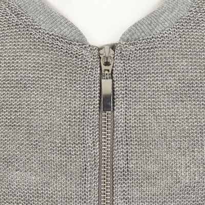 Girls silver knit bomber jacket